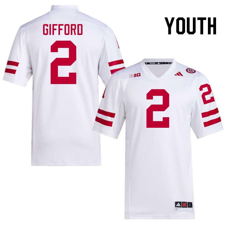 Youth #2 Isaac Gifford Nebraska Cornhuskers College Football Jerseys Stitched Sale-White